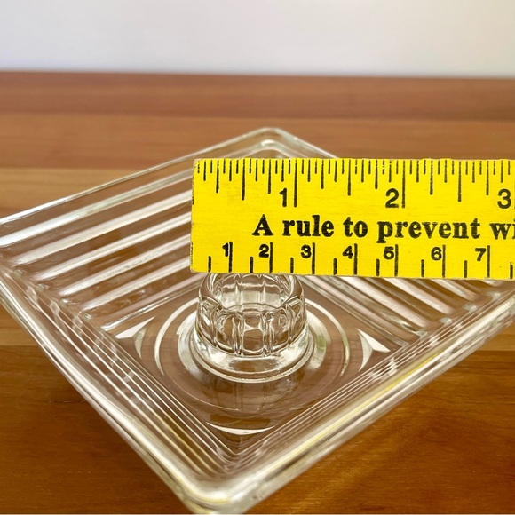 MCM Manhattan Depression Glass Candle Holder Mid Century Clear Art Glass - Picture 10 of 11